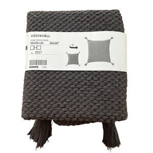 IKEA HOSTKVALL Gray Textured Tassel Pillow Cover 20" x 20"